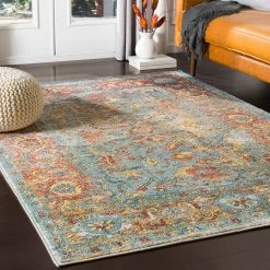 SURYA GAELAN RUG: AQUA, YELLOW
