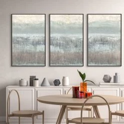 L ART "HINT OF HORIZON III" SILVER EMBELLISHED CANVAS ART