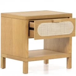 FOUR HANDS Furniture HONEY OAK + CANE END TABLE / NIGHTSTAND
