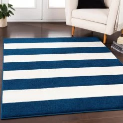 SURYA CHUNKY STRIPES RUG: NAVY + WHITE