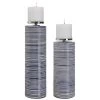 UTTERMOST INDIGO STRIPE PILLAR CANDLE HOLDERS | SET OF 2 Accessories