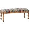 DOVETAIL Living Room INDO TRIBAL KILIM CARVED WOOD BENCH