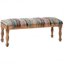 DOVETAIL Living Room INDO TRIBAL KILIM CARVED WOOD BENCH