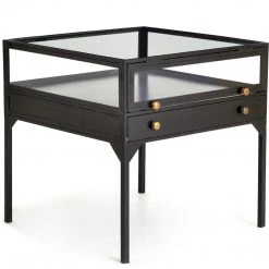 FOUR HANDS INDUSTRIAL SHADOW BOX END TABLE: BLACK Living Room