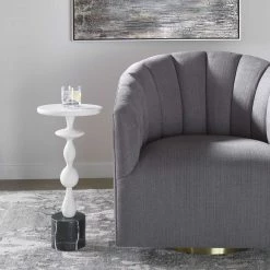UTTERMOST INVERSE BLACK + WHITE MARBLE ACCENT TABLE Furniture