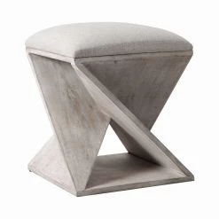 UTTERMOST ISLA WHITE WASH ACCENT STOOL Furniture