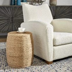 UTTERMOST ISLAND PALM BRAIDED ACCENT STOOL: NATURAL