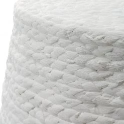 UTTERMOST ISLAND PALM BRAIDED ACCENT STOOL: WHITE