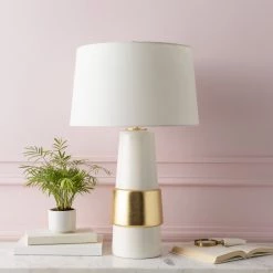 SURYA JANIE WHITE + GOLD CERAMIC LAMP Lighting