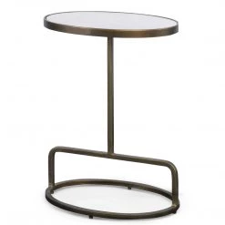 UTTERMOST Furniture JESSIE ANTIQUE GOLD MARBLE TOP OVAL SIDE TABLE