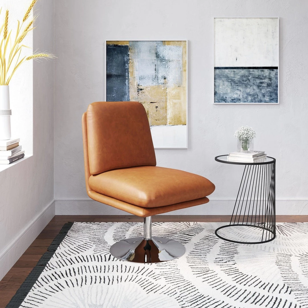 ZUO JET-SET BROWN VINYL SWIVEL CHAIR Furniture 6 ZUO JET-SET BROWN VINYL SWIVEL CHAIR Furniture