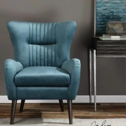 UTTERMOST JEWEL SEA BLUE VELVET ARM CHAIR