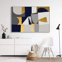 L ART Wall Art "JIG SAW" METALLIC GOLD & NAVY CANVAS ART