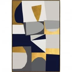 L ART Wall Art "JIG SAW" METALLIC GOLD & NAVY CANVAS ART