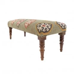 SURYA JOHAR WOOL & JUTE KILIM BENCH: OLIVE Furniture