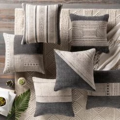 SURYA JOJO WASHED BLACK BLOCK PRINT PILLOW Pillows + Decor