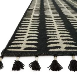 LOLOI KAHELO REVERSIBLE TASSEL RUG: BLACK + GREY