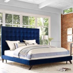 TOV KEANE NAVY VELVET BED Bedroom