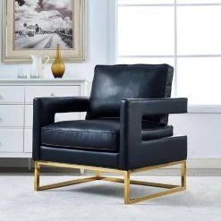 TOV LAURENT BLACK LEATHER ARM CHAIR Living Room