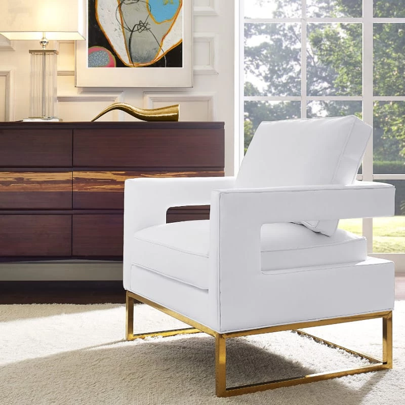 TOV LAURENT WHITE LEATHER ARM CHAIR Living Room 3 TOV LAURENT WHITE LEATHER ARM CHAIR Living Room