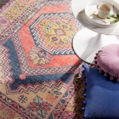 SURYA LEILANI VINTAGE PRINT RUG: MAGENTA, DENIM, YELLOW