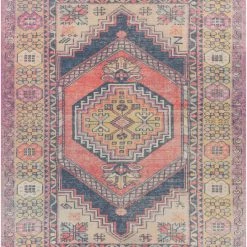 SURYA LEILANI VINTAGE PRINT RUG: MAGENTA, DENIM, YELLOW