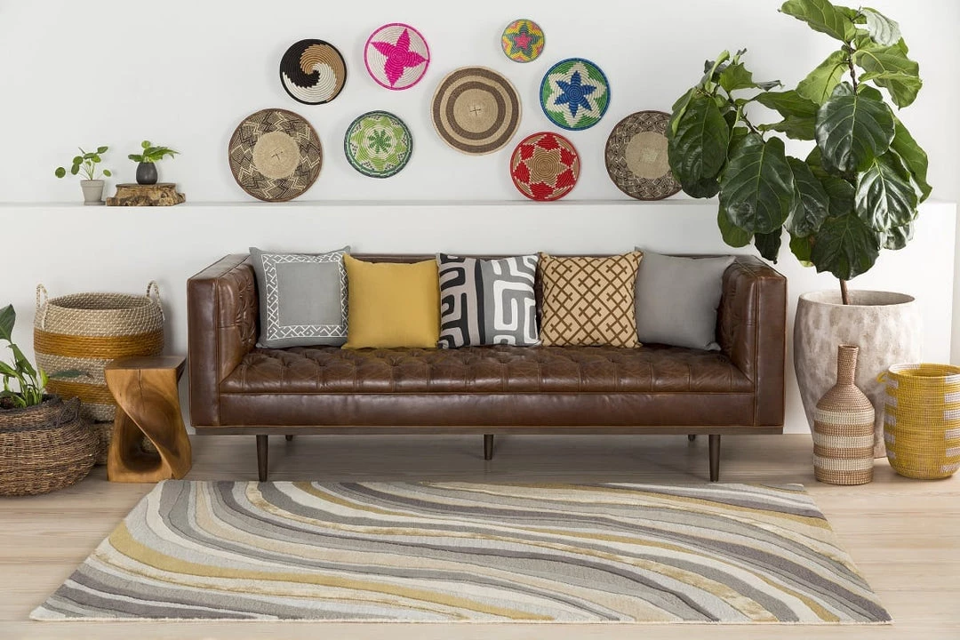 SURYA WAVES WOOL + VISCOSE RUG: GOLD, GRAY 4 SURYA WAVES WOOL + VISCOSE RUG: GOLD, GRAY