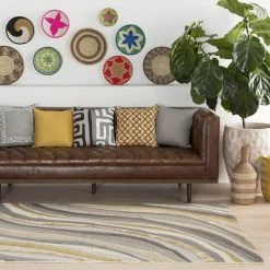 SURYA WAVES WOOL + VISCOSE RUG: GOLD, GRAY