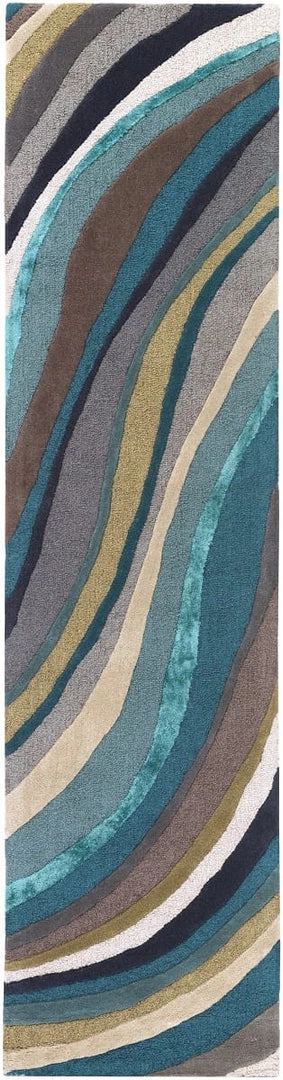 SURYA WAVES WOOL + VISCOSE RUG: TEAL, TAUPE 2 SURYA WAVES WOOL + VISCOSE RUG: TEAL, TAUPE