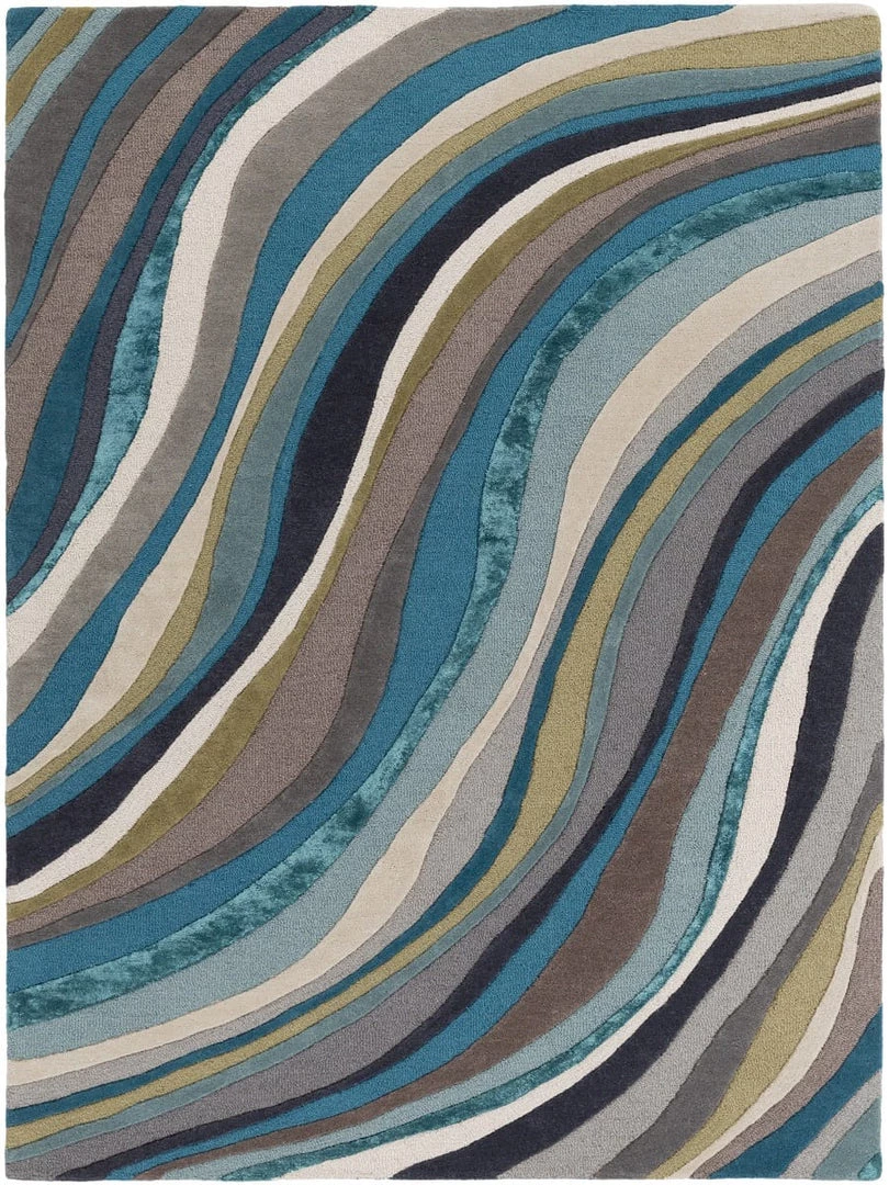 SURYA WAVES WOOL + VISCOSE RUG: TEAL, TAUPE 1 SURYA WAVES WOOL + VISCOSE RUG: TEAL, TAUPE
