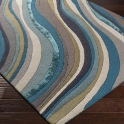 SURYA WAVES WOOL + VISCOSE RUG: TEAL, TAUPE 6 SURYA WAVES WOOL + VISCOSE RUG: TEAL, TAUPE