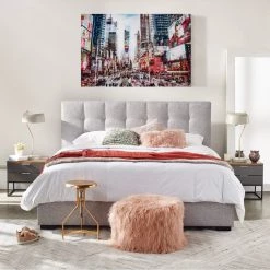 MOES LIAM STORAGE BED: GRAY LINEN