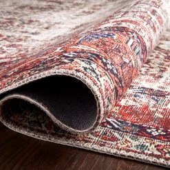 LOLOI LINLEY VINTAGE PRINT FLAT RUG: IVORY, BRICK