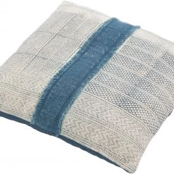 SURYA KELSI BLOCK PRINT DENIM PATCH PILLOW Pillows + Decor