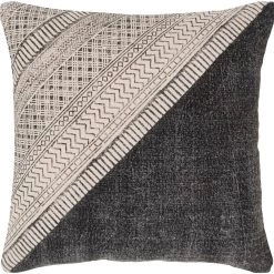 SURYA JOJO WASHED BLACK BLOCK PRINT PILLOW Pillows + Decor