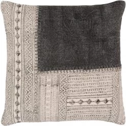 SURYA JOJO WASHED BLACK BLOCK PRINT PILLOW Pillows + Decor