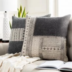 SURYA JOJO WASHED BLACK BLOCK PRINT PILLOW Pillows + Decor