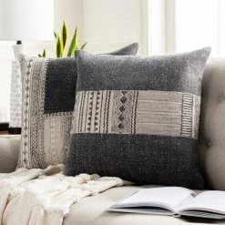 SURYA JOJO WASHED BLACK BLOCK PRINT PILLOW Pillows + Decor