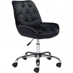 ZUO LOFT PLUSH TUFTED VELVET OFFICE CHAIR: BLACK