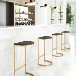 ZUO LOUIS BLACK + GOLD BAR STOOL | SET OF 2 Kitchen + Dining