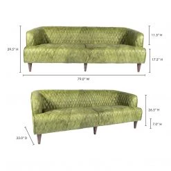 MOES Living Room MAGDELAN DIAMOND TUFTED LEATHER SOFA: GREEN
