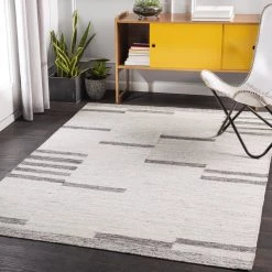 SURYA MAJI WOOL + VISCOSE FLAT RUG: IVORY, ASH