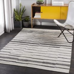 SURYA MAKI WOOL + VISCOSE FLAT RUG: NATURAL, BLACK