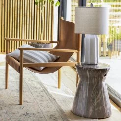 SURYA Furniture MARBLED CERAMIC GARDEN STOOL: SANDSTONE