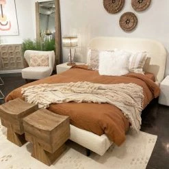 DOVETAIL Furniture MARLEY KNOLL NATURAL BOUCLÉ UPHOLSTERED BED