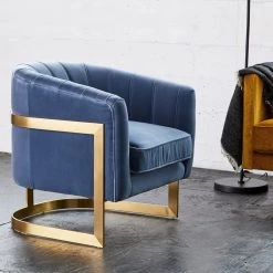 MOES STEELY BLUE VELVET CLUB CHAIR Living Room