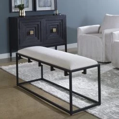 UTTERMOST MECCA BLACK + WHITE BENCH Furniture
