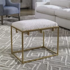 UTTERMOST MECCA SHEARLING + GOLD SMALL BENCH