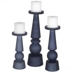 UTTERMOST MIDNIGHT BLUE GLASS CANDLE HOLDERS | SET OF 3