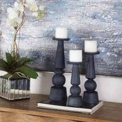 UTTERMOST MIDNIGHT BLUE GLASS CANDLE HOLDERS | SET OF 3